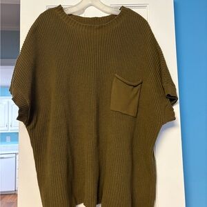 She & Sky Short Sleeve Cotton Sweater 2XL Olive Green